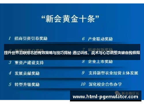 提升世界羽联排名的有效策略与技巧揭秘 通过训练、战术与心态调整突破自我极限