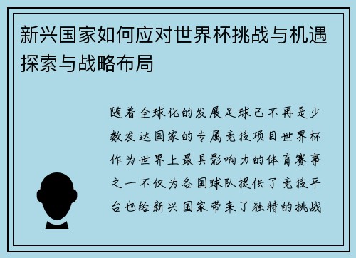 新兴国家如何应对世界杯挑战与机遇探索与战略布局